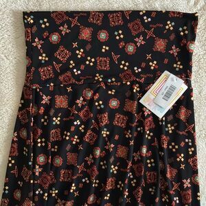 LuLaRoe Maxi Skirt Black Print Women's XS Roll Over Waist NWT